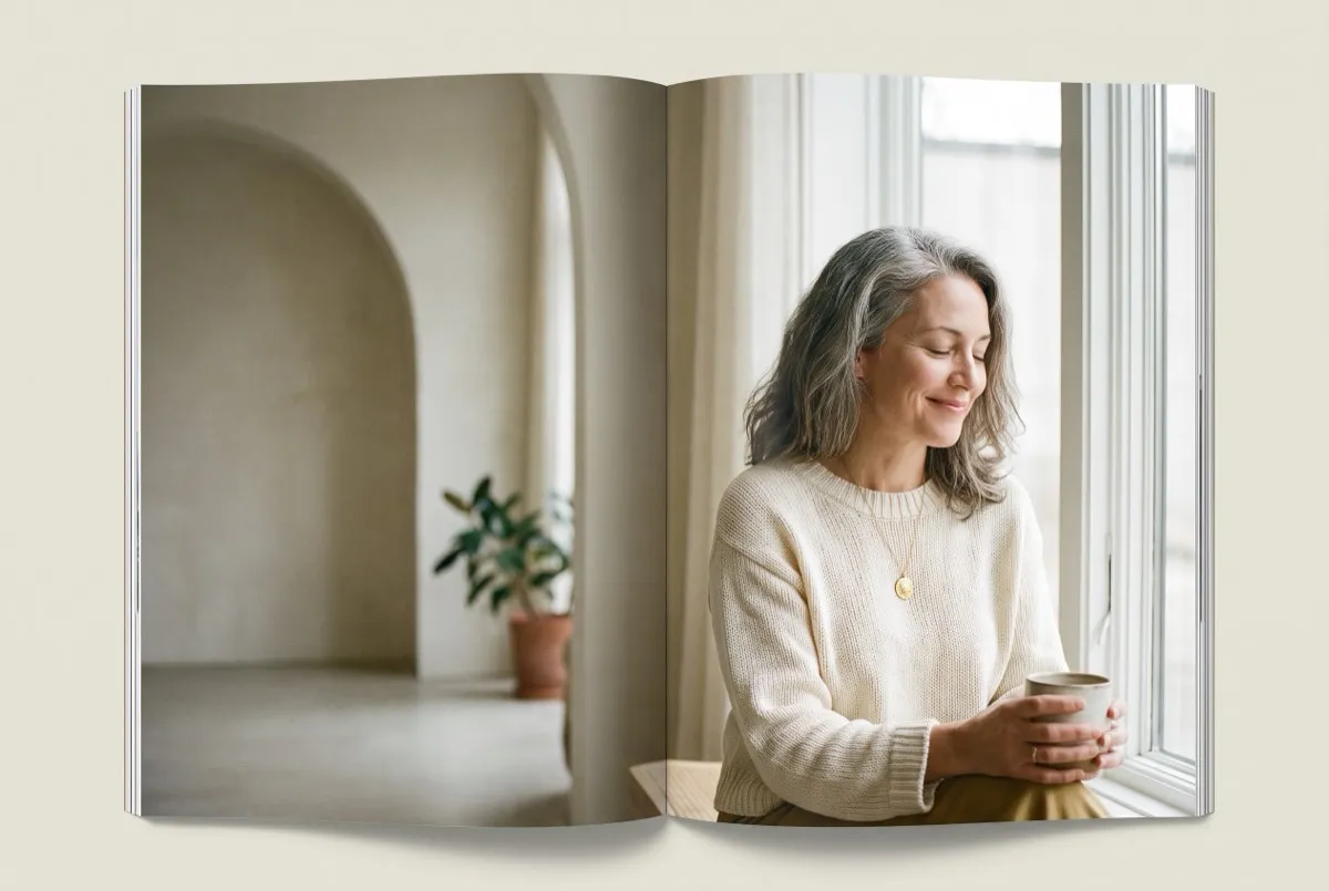 Frau Ende 40, ruhig und präsent — die Metabolic Reset Methode für Energie und Vitalität statt Gewichtsfokus
